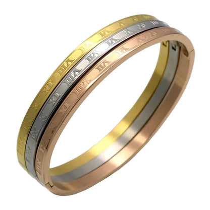Fashion Number 304 Stainless Steel 18K Gold Plated No Inlay Bangle In Bulk