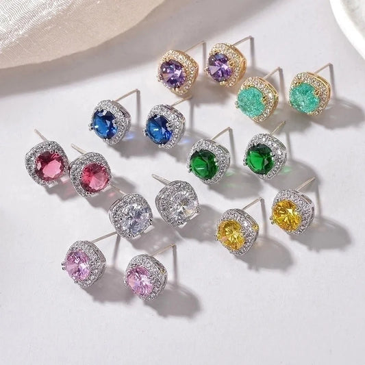 1 Pair Basic Retro Square Plating Inlay Copper Zircon Ear Studs