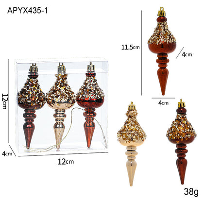 Adhesive Bead Christmas Ornaments Shiny Boxed Champagne Brown Screw Christmas Tree Decorations Hanging Ornaments