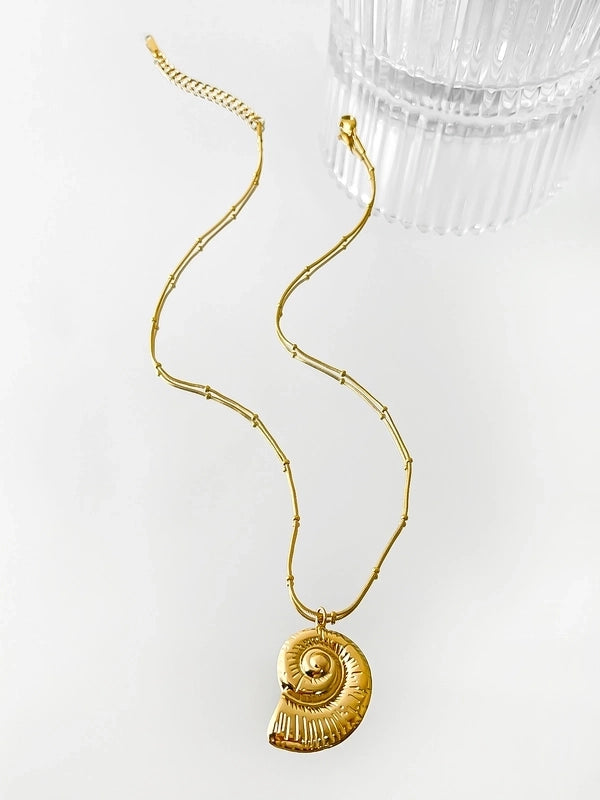 Marine Style Starfish Conch Shell 316L Stainless Steel 18K Gold Plated Pendant Necklace