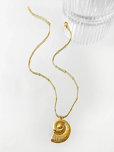 Marine Style Starfish Conch Shell 316L Stainless Steel 18K Gold Plated Pendant Necklace