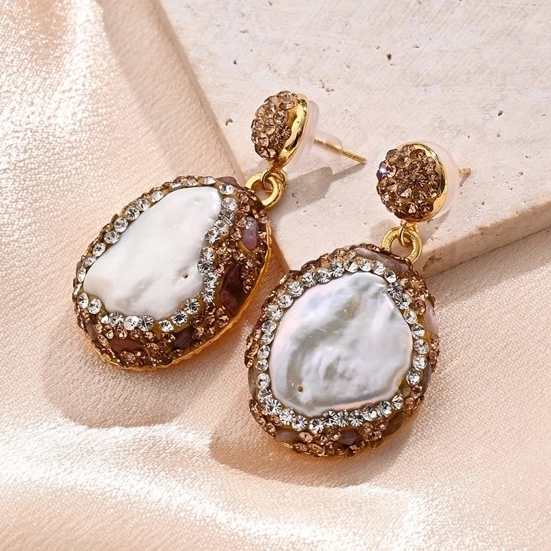 1 Pair/Package Casual Vintage Style Vacation Square Oval Polishing Inlay Copper Acrylic Rhinestones Clay 18K Gold Plated Drop Earrings