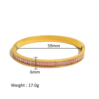 Minimalist Shiny Solid Color 316L Stainless Steel 18K Gold Plated Zircon Bangle In Bulk