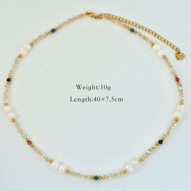 2 Pieces Hawaiian Bohemian Minimalist Geometric Freshwater Pearl Glass Titanium Steel Women\'S Necklace