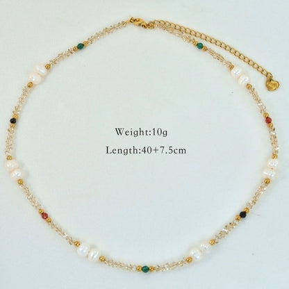 2 Pieces Hawaiian Bohemian Minimalist Geometric Freshwater Pearl Glass Titanium Steel Women\'S Necklace