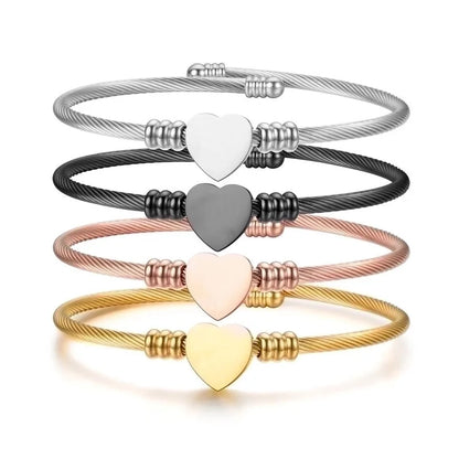 Minimalist Commute Heart Shape Stainless Steel Polishing Plating Bangle