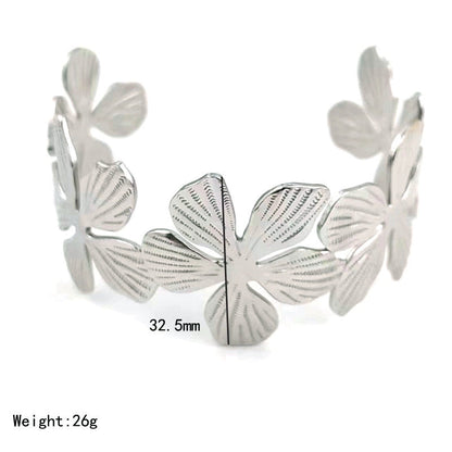 Casual Minimalist Solid Color Flower Butterfly 304 Stainless Steel 18K Gold Plated Bangle In Bulk