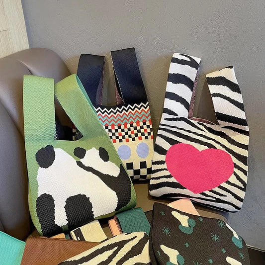 Vest Bag Vest Bag Cute Panda Large Knitted Shoulder Handbag Hand Bag Commuter Large Capacity Wrist Bag