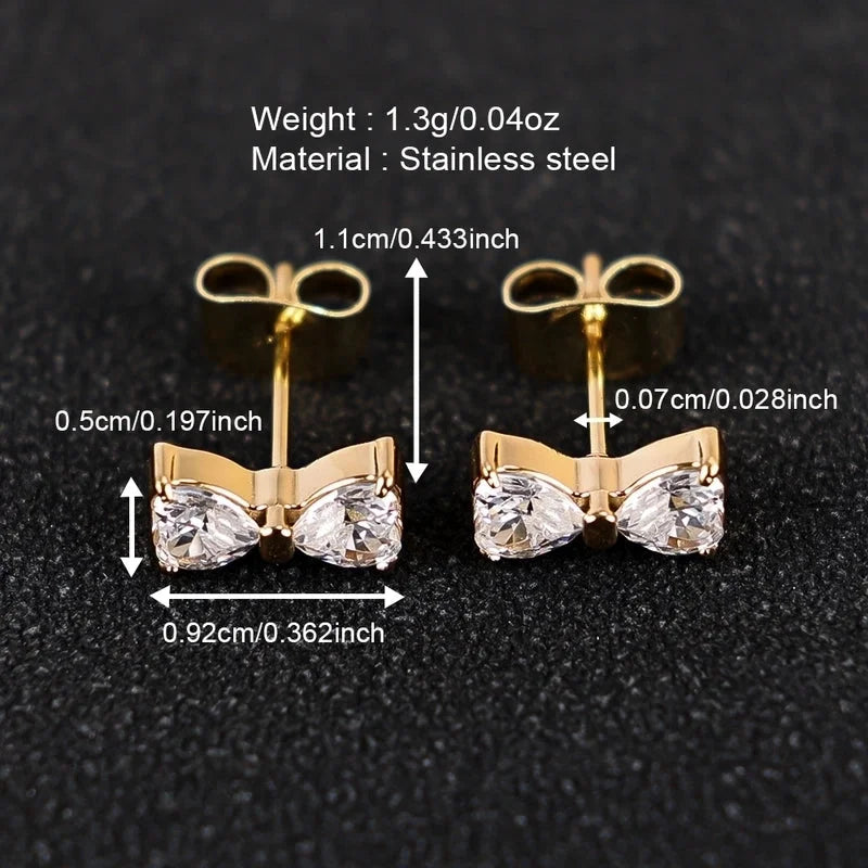 1 Pair Minimalist Classic Style Heart Shape Butterfly Deer Polishing Inlay 304 Stainless Steel Zircon 18K Gold Plated Ear Studs