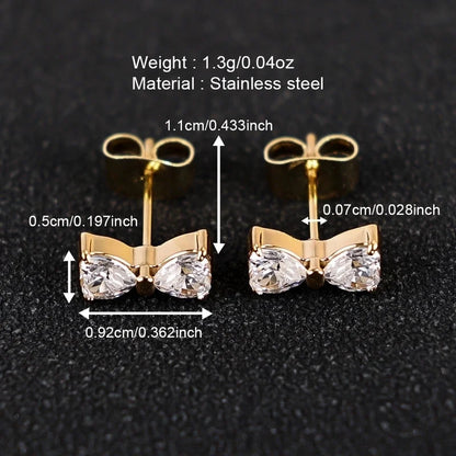 1 Pair Minimalist Classic Style Heart Shape Butterfly Deer Polishing Inlay 304 Stainless Steel Zircon 18K Gold Plated Ear Studs