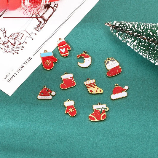 Stainless Steel Christmas Theme Accessories Diy Oil Drop Cartoon Gloves Socks Hat Pendant Hanging Decoration