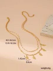 Lady Classic Style IG Style Cross Star Leaves 304 Stainless Steel 18K Gold Plated Double Layer Necklaces