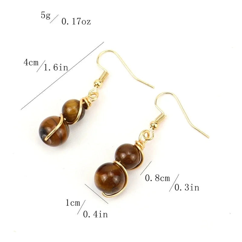 1 Pair Casual Pastoral Gourd Beaded Natural Stone Copper Drop Earrings