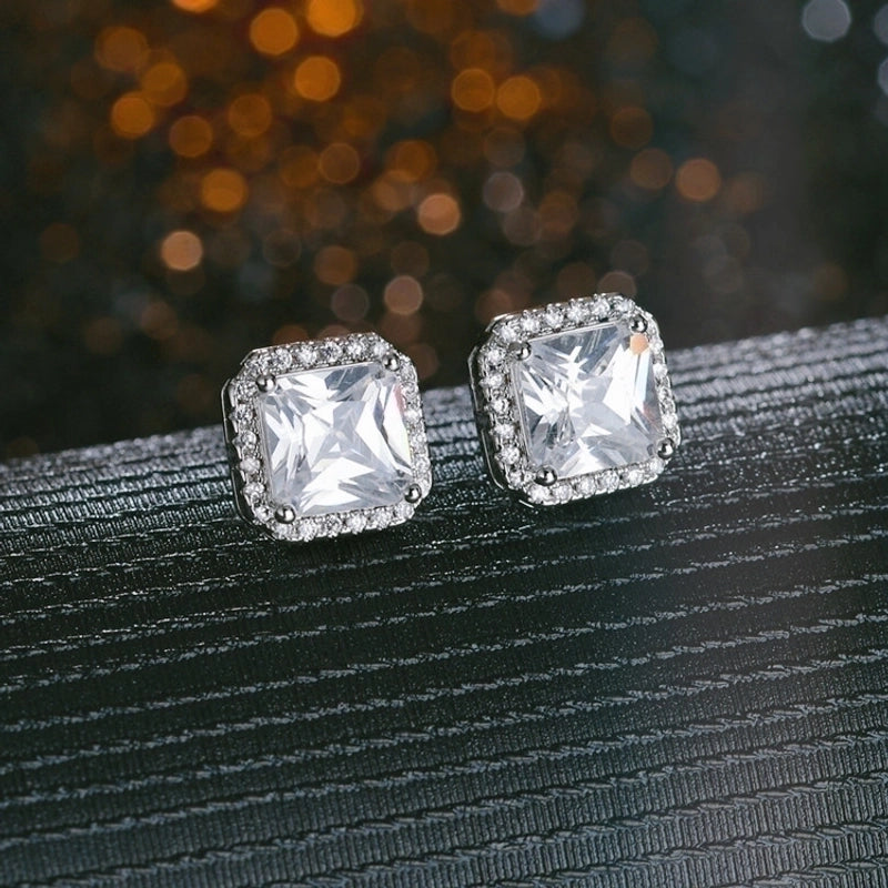 1 Pair Fashion Square Inlay Copper Zircon White Gold Plated Ear Studs