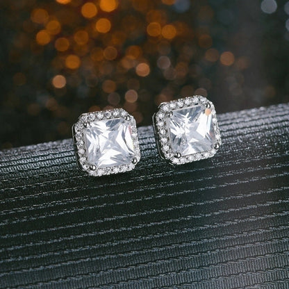 1 Pair Fashion Square Inlay Copper Zircon White Gold Plated Ear Studs