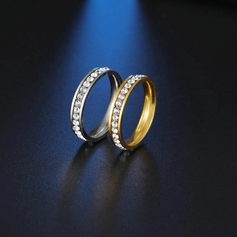 Simple Single Row Diamond Stainless Steel Ring