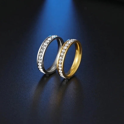 Simple Single Row Diamond Stainless Steel Ring
