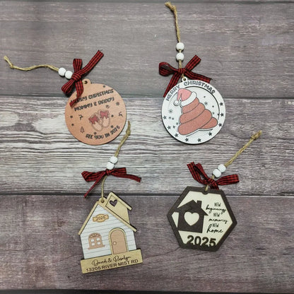 Christmas Cute Letter House Bow Knot Wood Indoor Party Decorations Hanging Ornaments