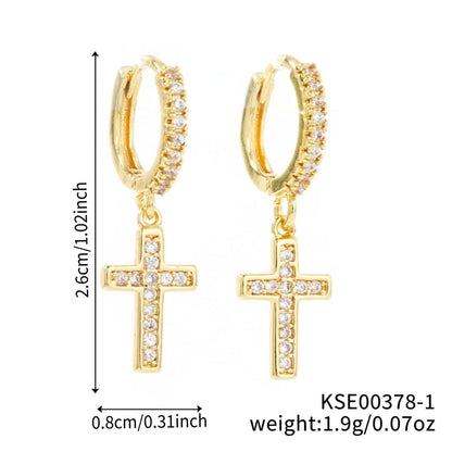 1 Pair Elegant Streetwear Shiny Cross Inlay Copper Zircon K Gold Plated Rhodium Plated Earrings