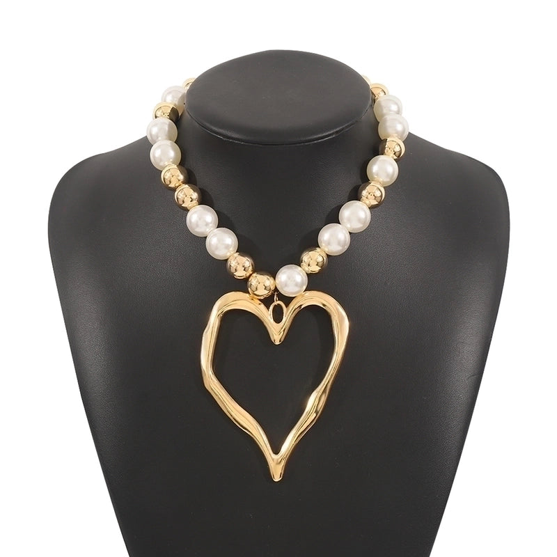 Exaggerated Beach Conch Heart Shape CCB Imitation Pearl Alloy Pendant Necklace