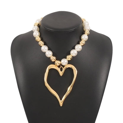 Exaggerated Beach Conch Heart Shape CCB Imitation Pearl Alloy Pendant Necklace