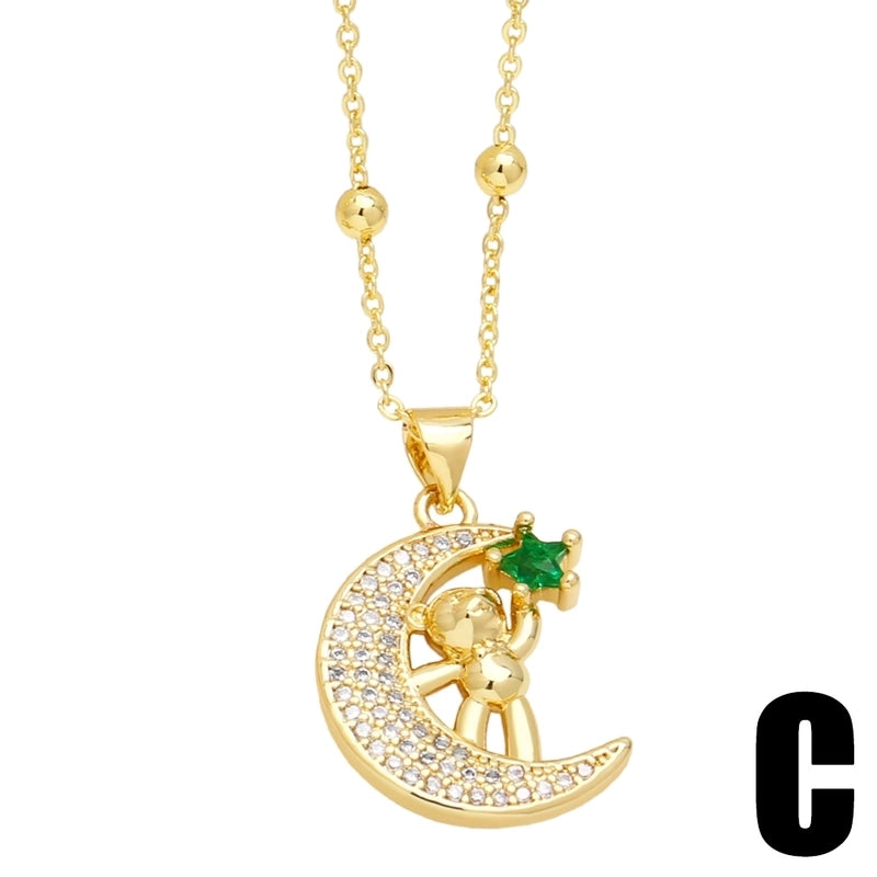 Cute Minimalist Little Bear Copper 18k Gold Plated Zircon Pendant Necklace In Bulk