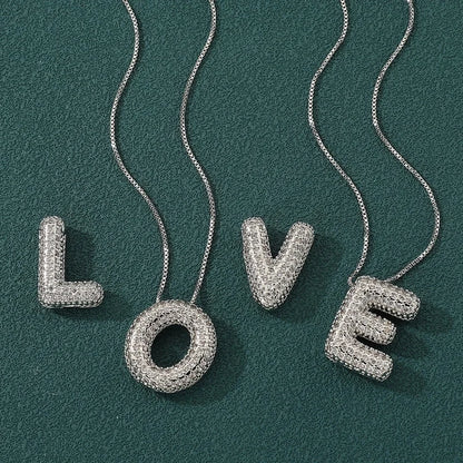 Copper Inlay Letter Zircon Pendant Necklace