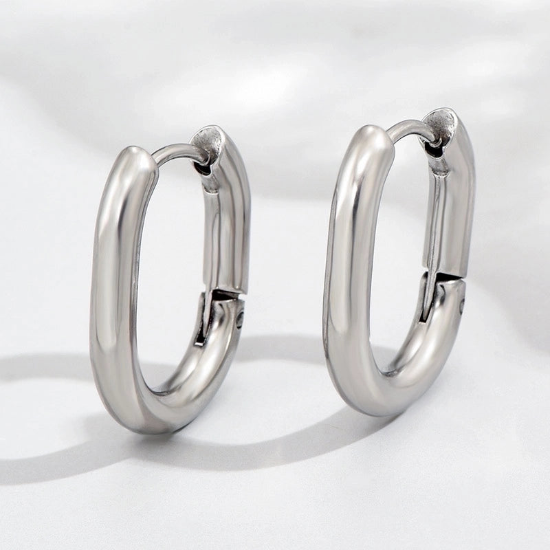 1 Pair Minimalist Triangle Circle Heart Shape Stainless Steel Hoop Earrings