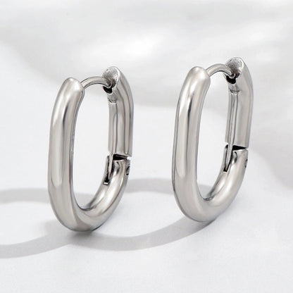 1 Pair Minimalist Triangle Circle Heart Shape Stainless Steel Hoop Earrings