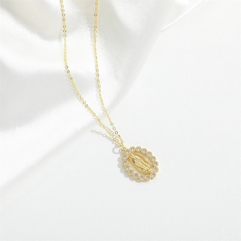 Vintage Style Minimalist Commute Round Copper Inlay 14K Gold Plated Zircon Pendant Necklace