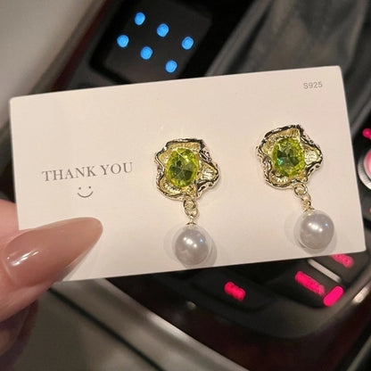 1 Pair Fashion Leaf Flower Bow Knot Imitation Pearl Alloy Rhinestones Earrings