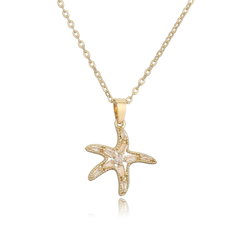 Copper 18K Gold Plated Beach Minimalist Commute Plating Inlay Starfish Zircon Pendant Necklace