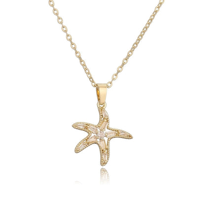 Copper 18K Gold Plated Beach Minimalist Commute Plating Inlay Starfish Zircon Pendant Necklace