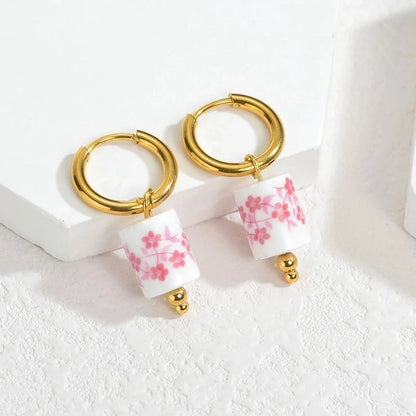 1 Pair Chinoiserie Vintage Style Flower 304 Stainless Steel 18K Gold Plated Drop Earrings