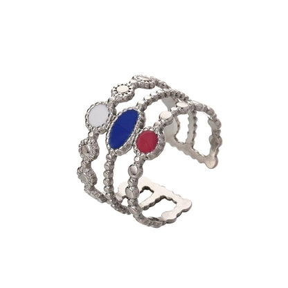 Ethnic Style Sun Star 304 Stainless Steel Artificial Gemstones Rhinestones Enamel Inlay Open Rings