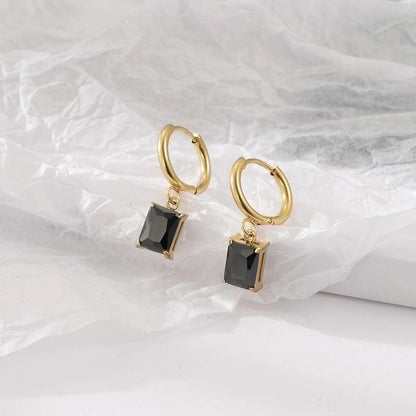 1 Pair Retro Round Square Inlay 304 Stainless Steel Zircon Gold Plated Drop Earrings