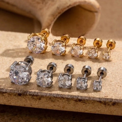 1 Piece Ear Cartilage Rings & Studs Minimalist Round 316L Stainless Steel Plating Inlay Zircon