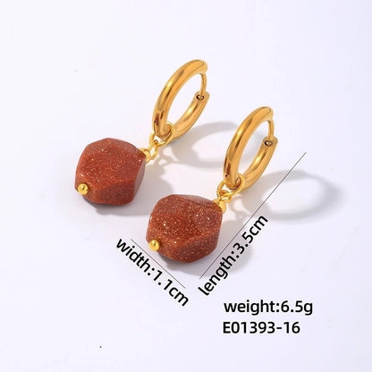1 Pair Lady Minimalist Commute Geometric 304 Stainless Steel Natural Stone Drop Earrings