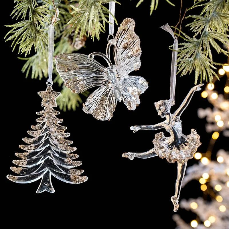Christmas Minimalist Christmas Tree Snowflake Plastic Party Festival Hanging Ornaments Decorations Hanging Ornaments