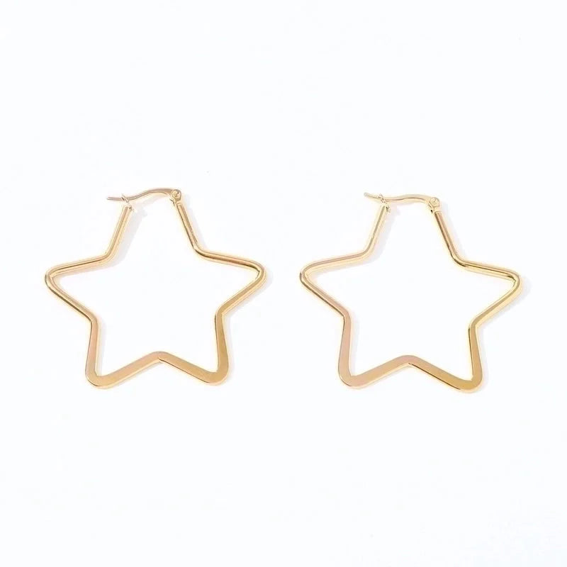 1 Pair Fashion Star Heart Shape Butterfly Plating Hollow Out 201 Stainless Steel 18K Gold Plated Earrings