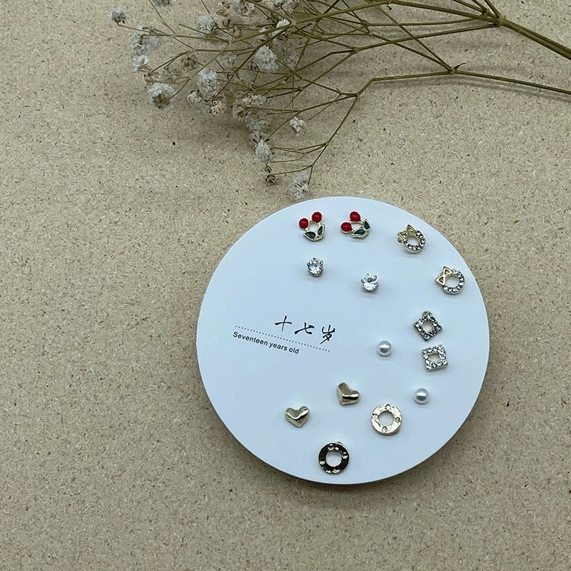 2 Pieces Minimalist Commute Geometric Inlay Copper Zircon Drop Earrings