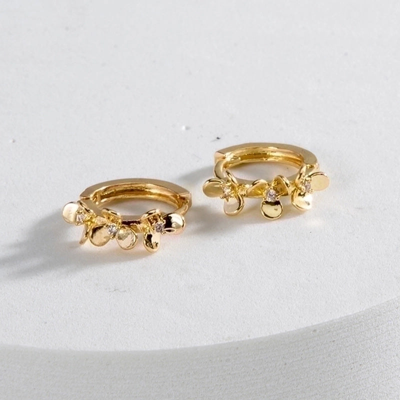 2 Pieces Retro Flower Copper Inlay Zircon Drop Earrings Ear Studs 1 Pair