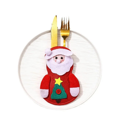 Christmas Cute Santa Claus Snowman Elk Nonwoven Party Festival Cutlery Bag