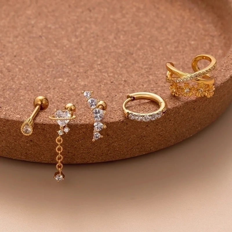 1 Piece Ear Cartilage Rings & Studs Sweet Water Droplets Heart Shape Copper Plating Inlay Zircon