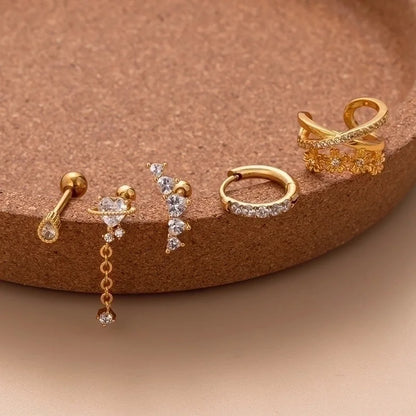 1 Piece Ear Cartilage Rings & Studs Sweet Water Droplets Heart Shape Copper Plating Inlay Zircon