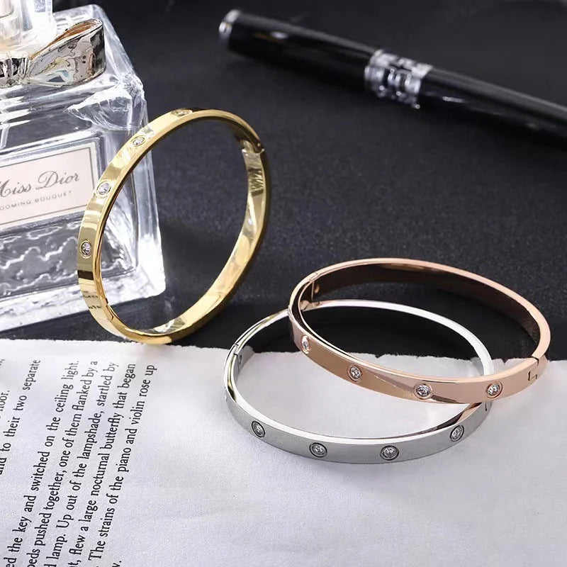 Fashion Retro Script Titanium Steel 18K Gold Plated Bangles