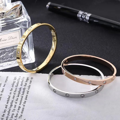 Fashion Retro Script Titanium Steel 18K Gold Plated Bangles