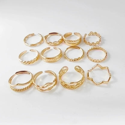 Titanium Steel 14K Gold Plated Casual Minimalist Plating Hollow Out Leaves Solid Color Open Rings