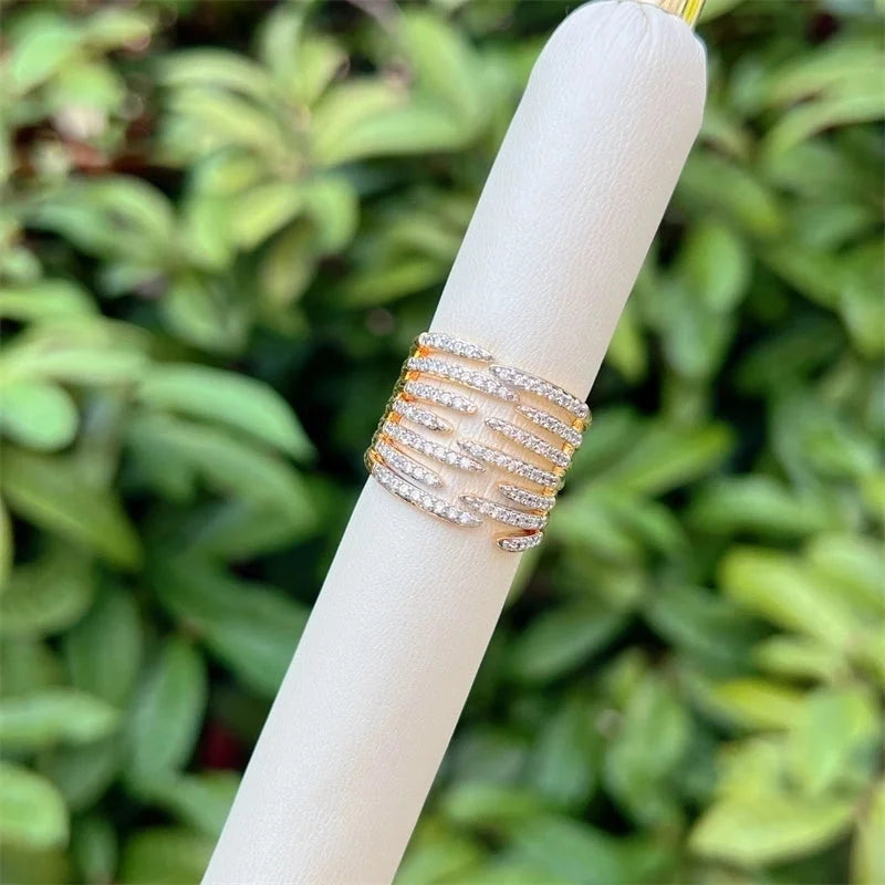 Copper 18K Gold Plated Inlay Geometric Zircon Open Rings