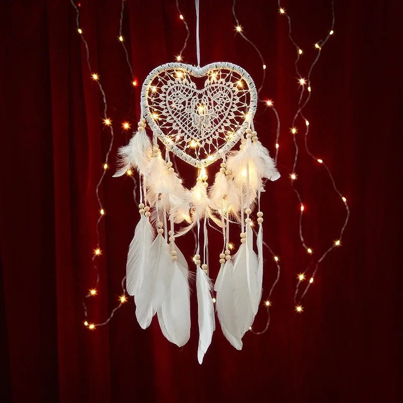 Creative Hollow Love Dream Catcher Lantern Hanging Ornaments Nordic Wedding Dream Catcher Christmas Dream Catcher Hanging Ornaments